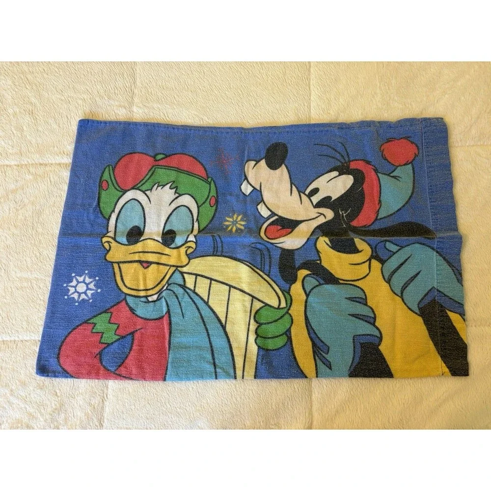VTG 90s Disney Mickey Mouse Twin Flannel Sheet Set Winter Pluto Donald 3 piece